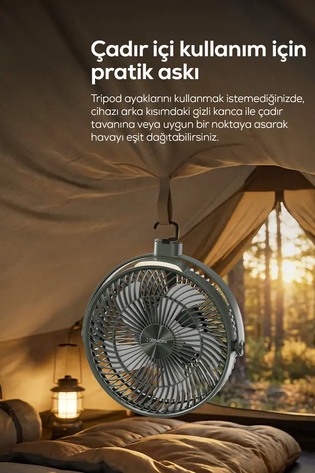 Taşınabilir Kamp Vantilatörü | 8000 mAh, Bataryalı, Tripodlu, Işıklı, Sessiz (X7434-Yeşil) Taşınabilir Kamp Vantilatörü | 8000 mAh, Bataryalı, Tripodlu, Işıklı, Sessiz (X7434-Yeşil)